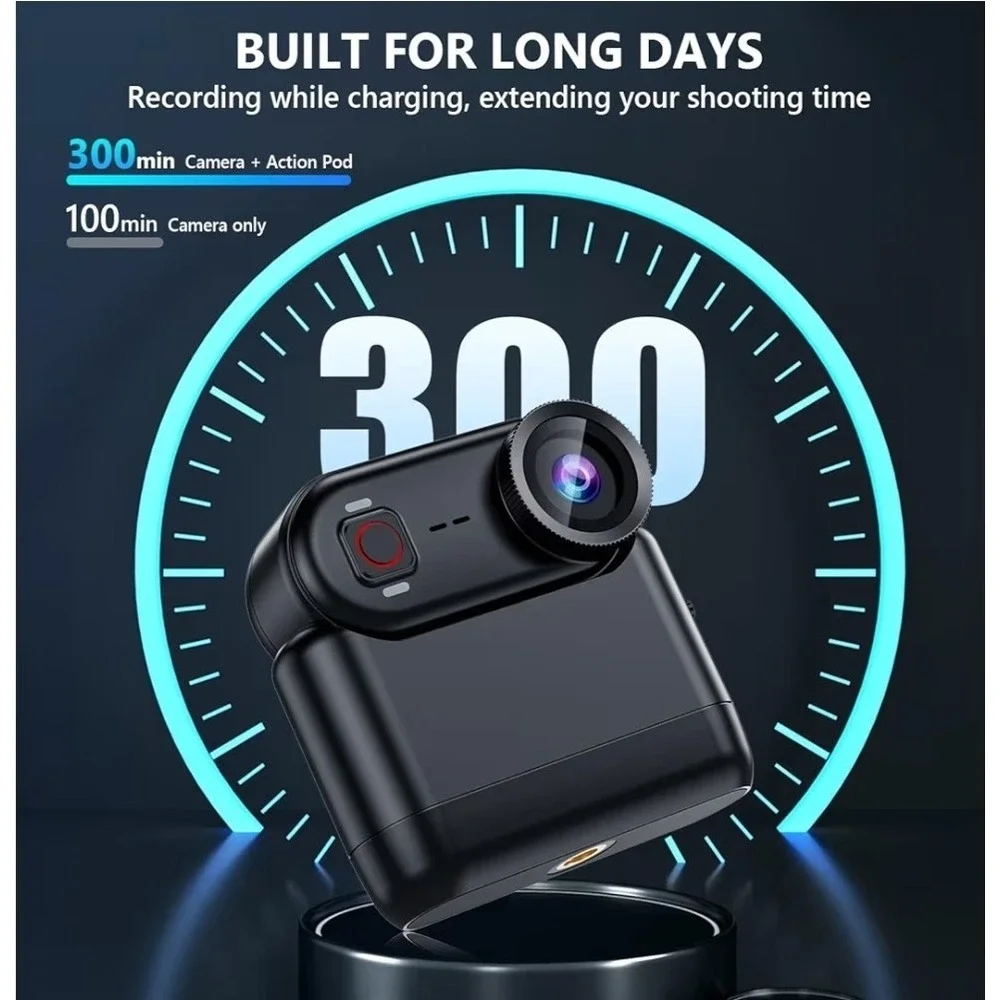 4K Thumb Action Camera WiFi Wearable POV Cam + Charging Action Pod 64GB Vlogging